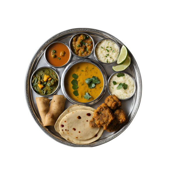 Fixed Thali (1 Sweet,2 sabzi,Daal,Kadhi,Rice/Khichdi,Papad,4 Roti,Chhash)